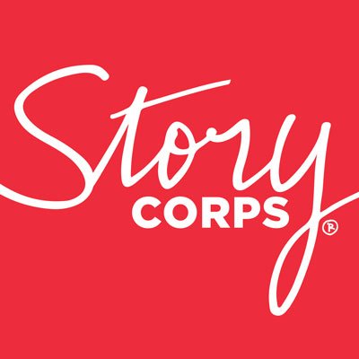 StoryCorps logo in white type on red background