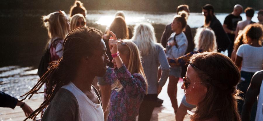 Young people gathered near waterway