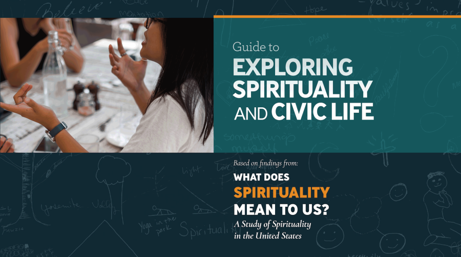 Guide to Exploring Spirituality and Civic Life cover with people at table talking