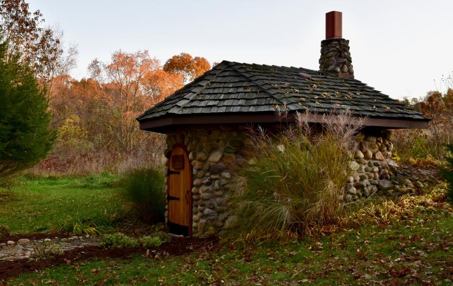 small stone chapel in summer at GilChrist Retreat Center