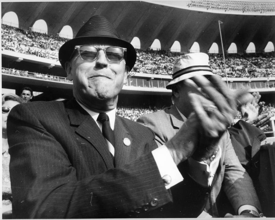 John Fetzer, owner of the Detroit Tigers 1956-1983, cheers on his team from the stands