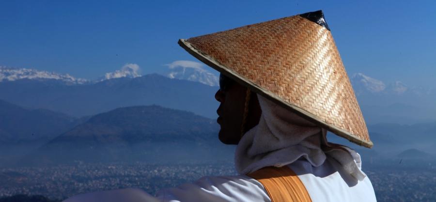 Woman overlooking city in Nepal