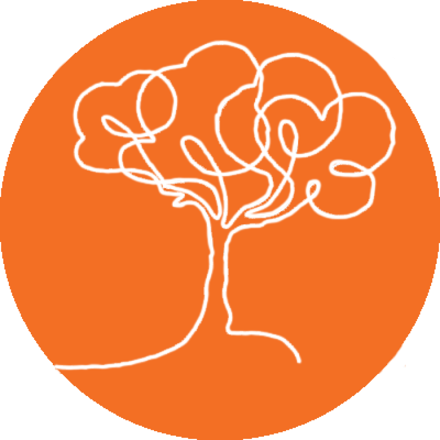 an illustration of a tree, drawn using a single line on an orange background