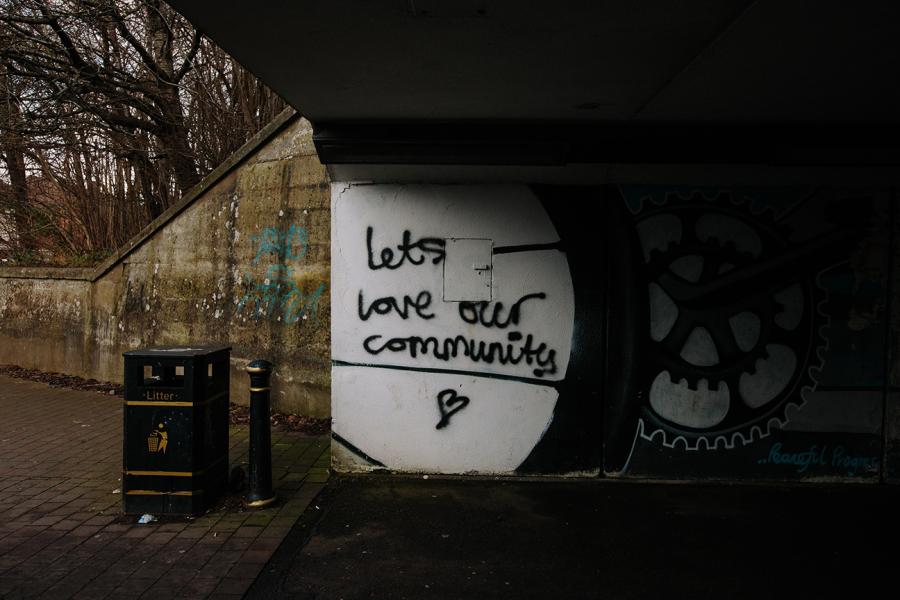 let's love our community graffiti on park underpass 